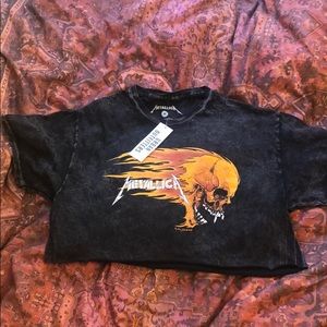 Metallica Flaming Skull Cropped Tee (UO)